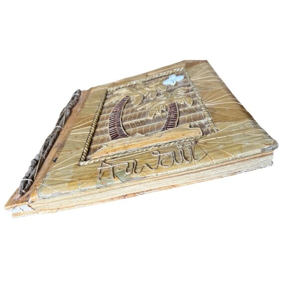 Hawaiian Handmade Photo Album With Palm Tree & Shell Design Dried Leaf Cover VTG - Picture 10 of 16